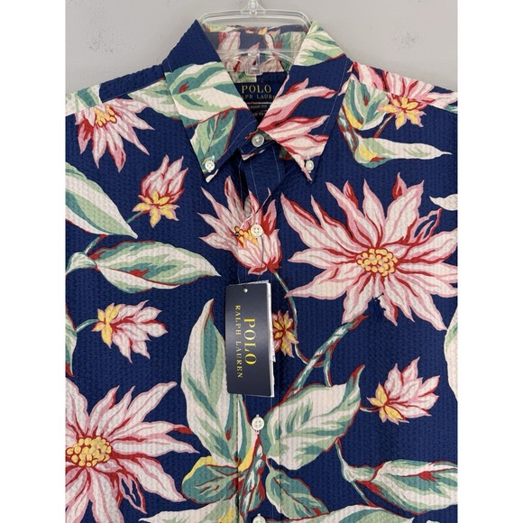 Polo Ralph Lauren Seersucker Shirt Men's Small Hawaiian Floral Classic Fit NWT